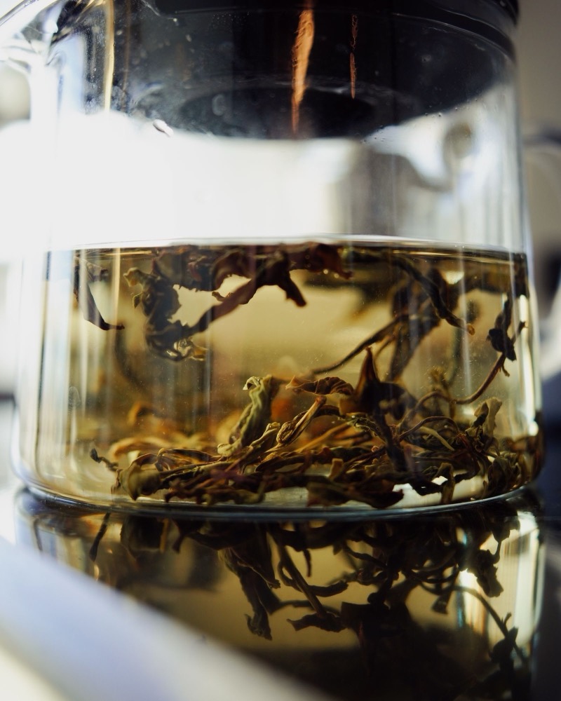 Loose-leaf tea being brewed